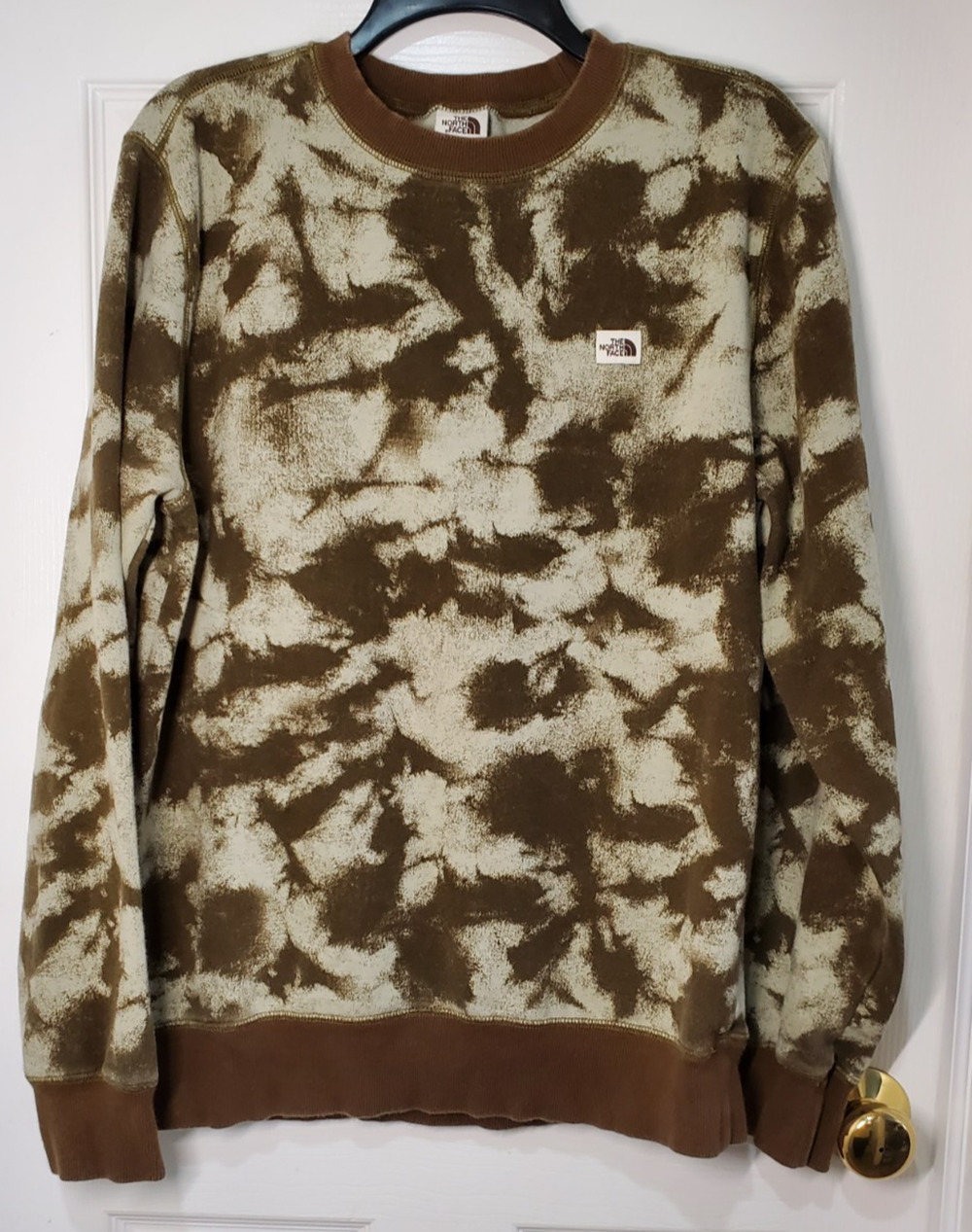 The North Face Mens Medium Tie Dye Crewneck Sweatshirt Brown Tan Pullover Fleece
